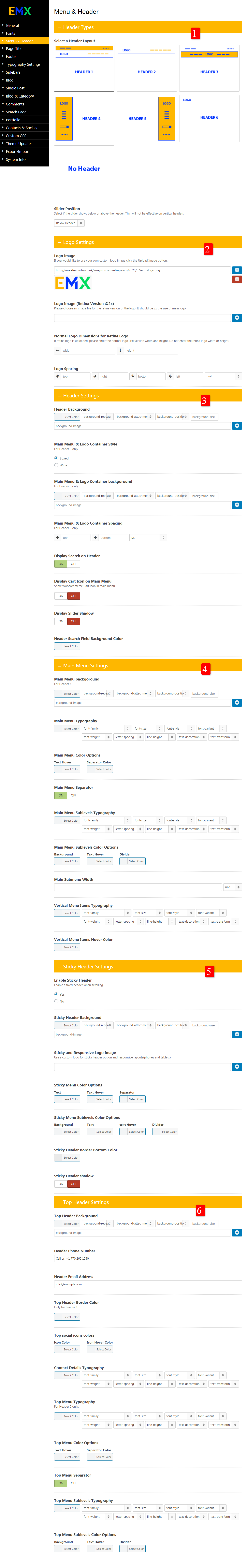 EMX Options - Header Admin