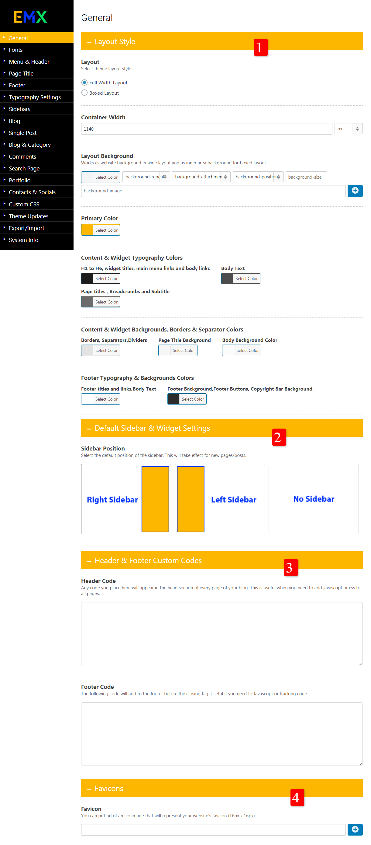 Emx Theme Options - General